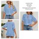 thumbnail image 5 of Camisa casual azul cielo de media manga y transpirable para mujer, talla XL, blusa con cuello en V y cordón ajustable, 5 of 6