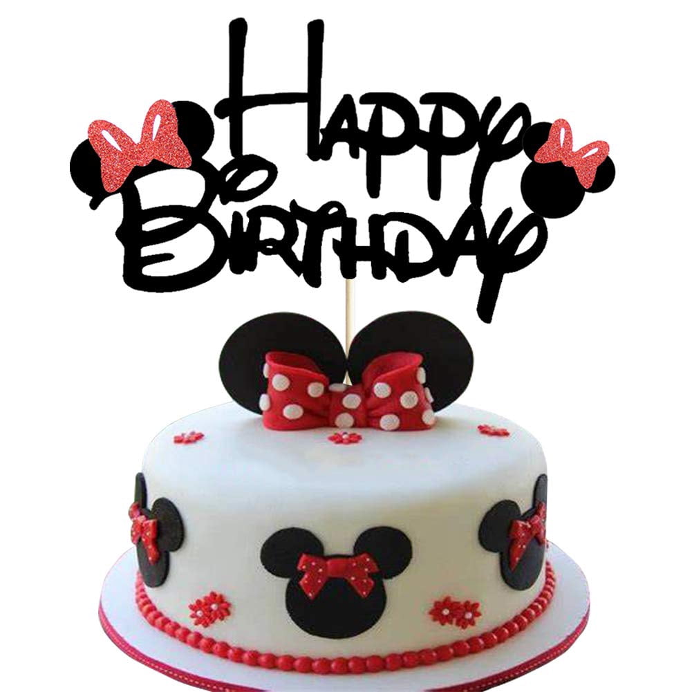 Minnie Happy Birthday Cake Topper With Bow Tie Glitter Minnie Mouse First Birthday Two Three Four Five Six Years Old Birthday Minnie Themed Kids Girls Birthday Party Cake Supplies Ation Walmart Com