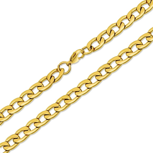Heavy Duty Biker Jewelry Men Solid Curb Link Chain Necklace Gold Tone Stainless Steel 30 Inch 8MM