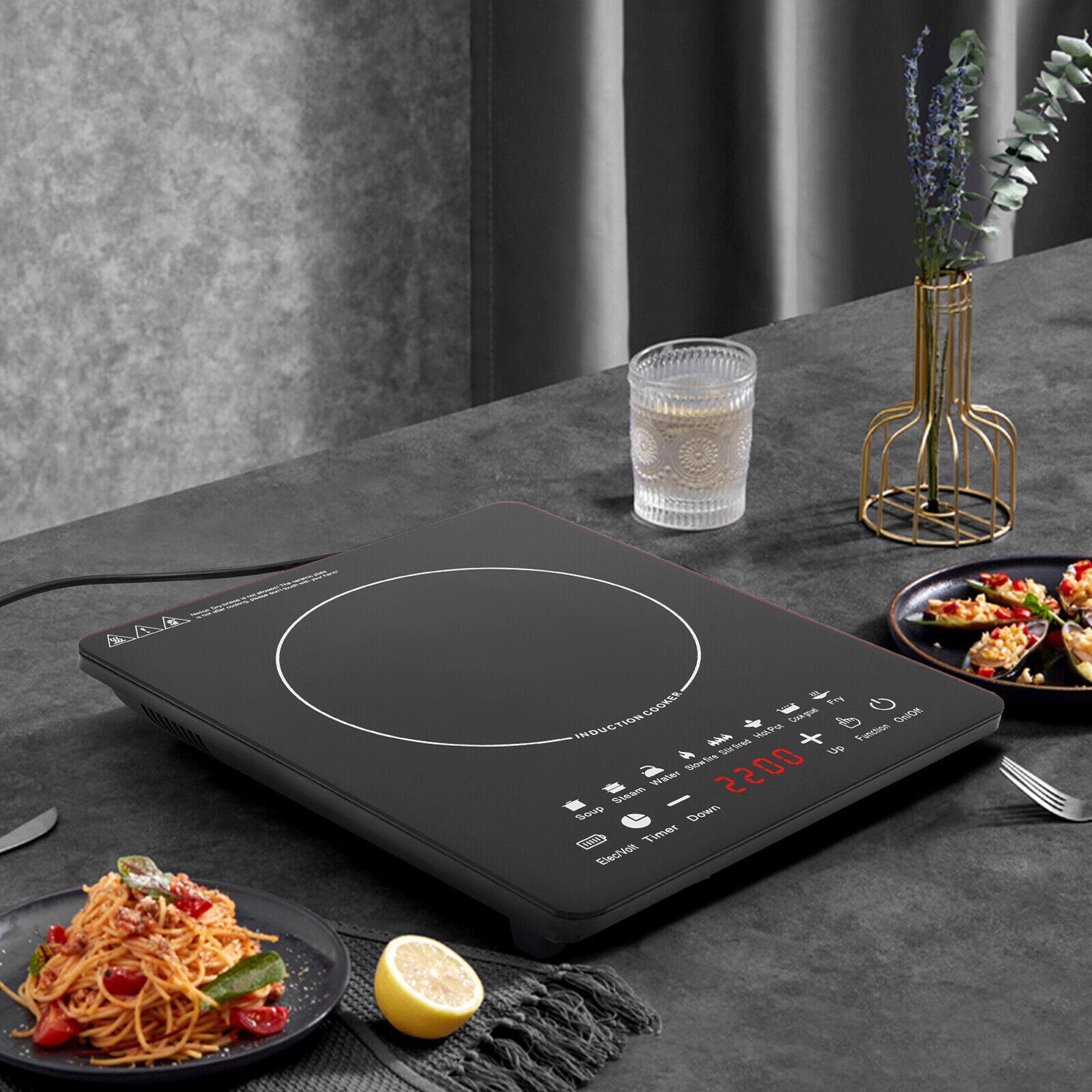 TFCFL Portable Kitchen Countertop Induction Cooktop Burner 2200W Electric Hot Stove  8 Gears Touch Control
