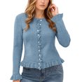 thumbnail image 7 of Women's Casual Fashion Solid Color Short Sweater Ruffled Top for Fall Winter Feminine Touch,Light Blue,M, 7 of 7