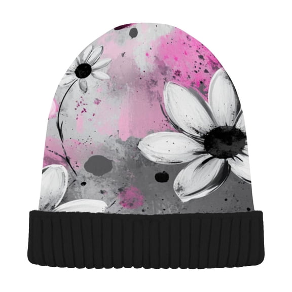 BZSMCE Winter Beanie Hats Warm Cozy Cap Colorful Hearts and Blooms Pattern