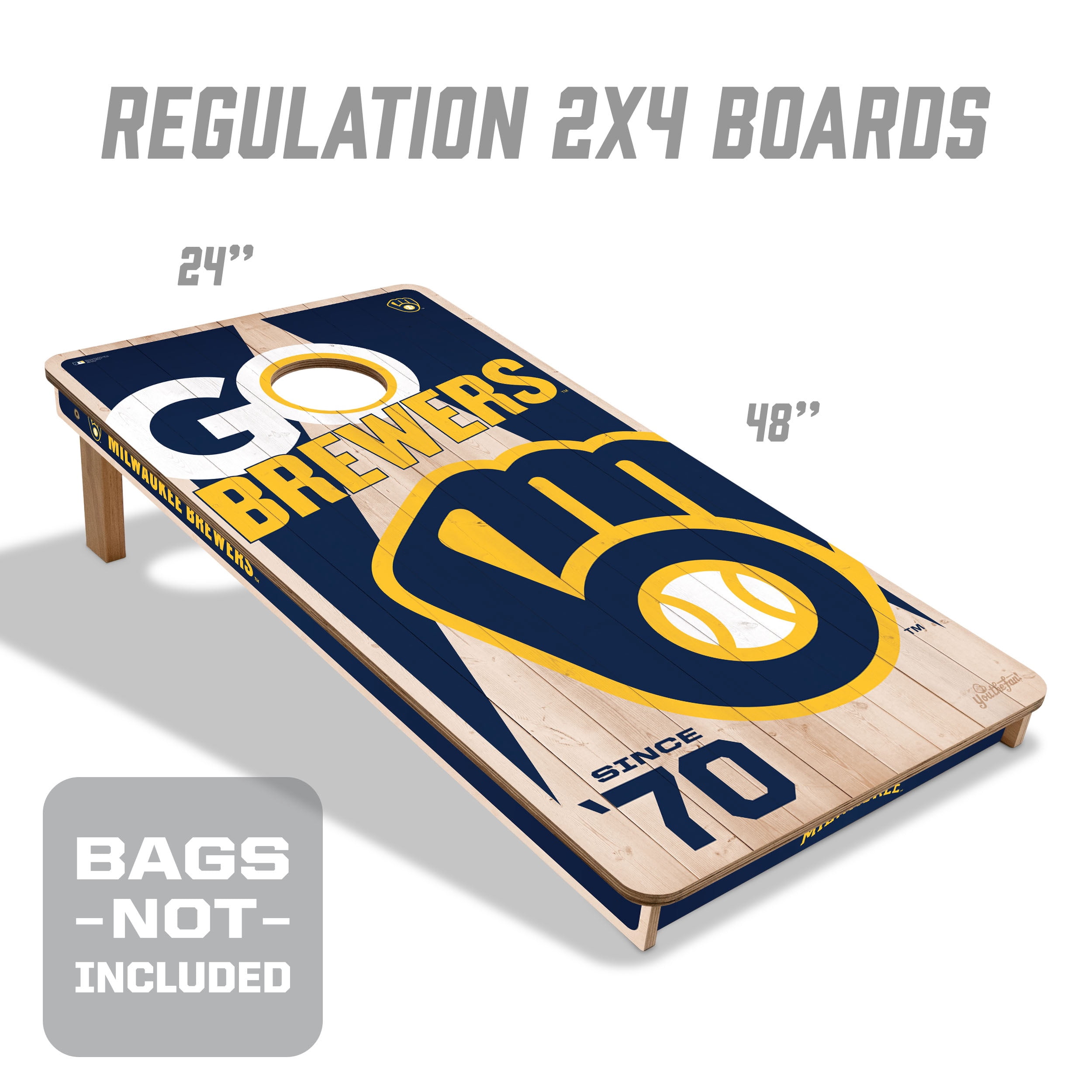 YouTheFan MLB Milwaukee Brewers 2' x 4' Cornhole Game No Bags