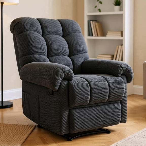 QuzyAor 38.6" Overstuffed Manual Recliner Chair, Soft Fabric Lounge Chair with Padded Footrest & Ergonomic Support for Living Room Bedroom Home Theater, Dark Gray