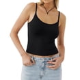 thumbnail image 7 of Voska Women's Basic Double Lined Scoop Neck Tank Tops Summer Cami Top | Adjustable Spaghetti Strap,Soft Skin Stretch,Slim Fit for Everyday Wear Black L, 7 of 7