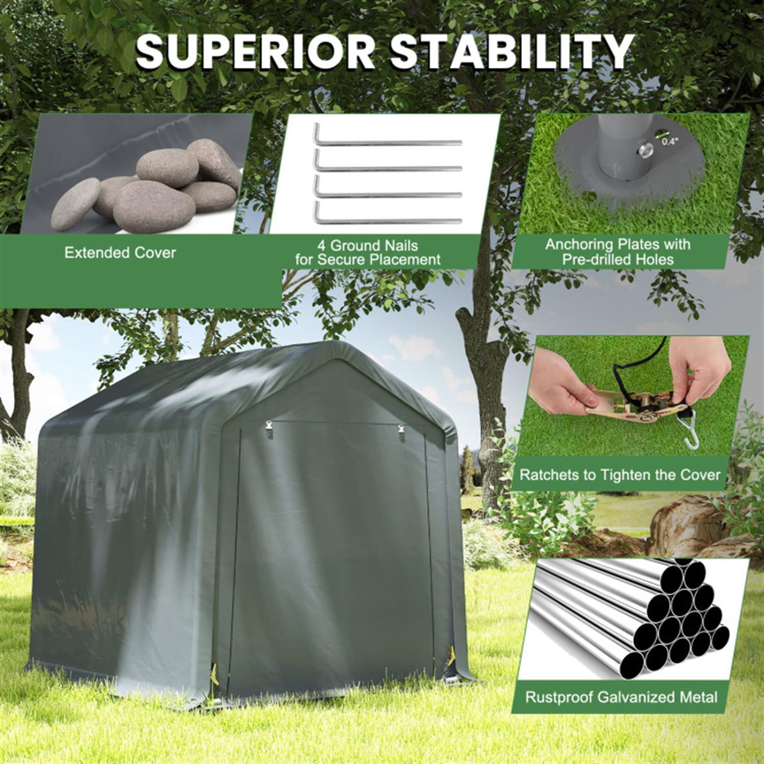 Demi Bonn 8 x 6.5 Feet Portable Motorcycle Carports Outdoor Storage Shelter, Waterproof and UV Resistant Portable Garage Kit Tent, Gray