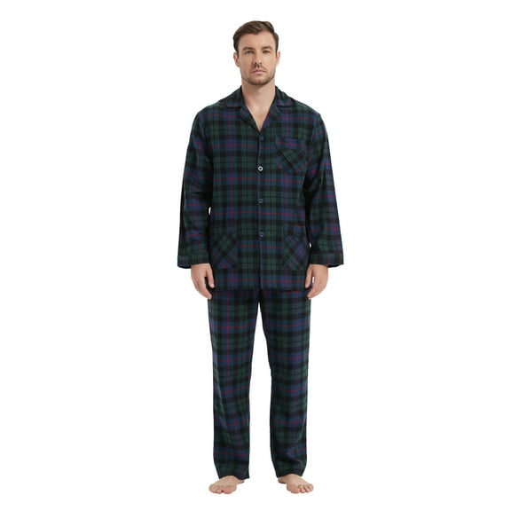 Kolipajam Men's 100% Cotton Flannel Pajama Set Yarn Dyed Pjs for Men Bottom with Pockets L