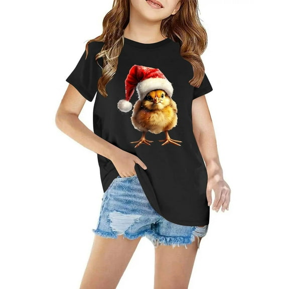 Odeerbi Kids Boys Girls Christmas T-shirt Fashion Cute Christmas Printed Casual Short Sleeve Cotton Top Shirt Kids Clothes Black