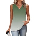 thumbnail image 4 of Mujeres sin mangas Tops de verano gradiente color fuera de posición impresión V-cuello blusa casual Mujeres V-cuello de verano Tops, 4 of 7