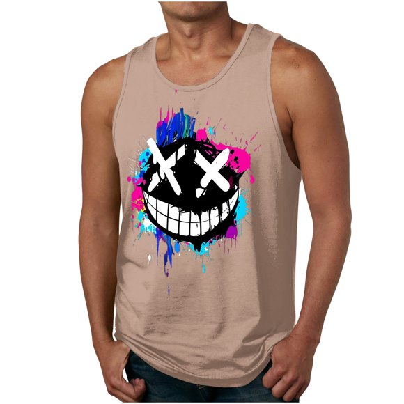Casual Tops de Verano de la Moda de los Hombres sin Mangas Impreso Cuello Redondo, Camisa Ligera Y Cómoda para Diario