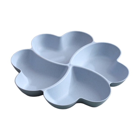 Heart-Shaped Dried Fruit Tray with 4 Compartments, Food Grade Plastic and Wheat Straw Material, Spacious & Stylish Snack & Candy Organizer(Blue)