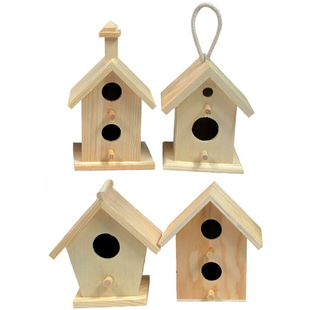 Creative Hobbies Mini 4 Inch Tall Birdhouse, Set of 4 Styles