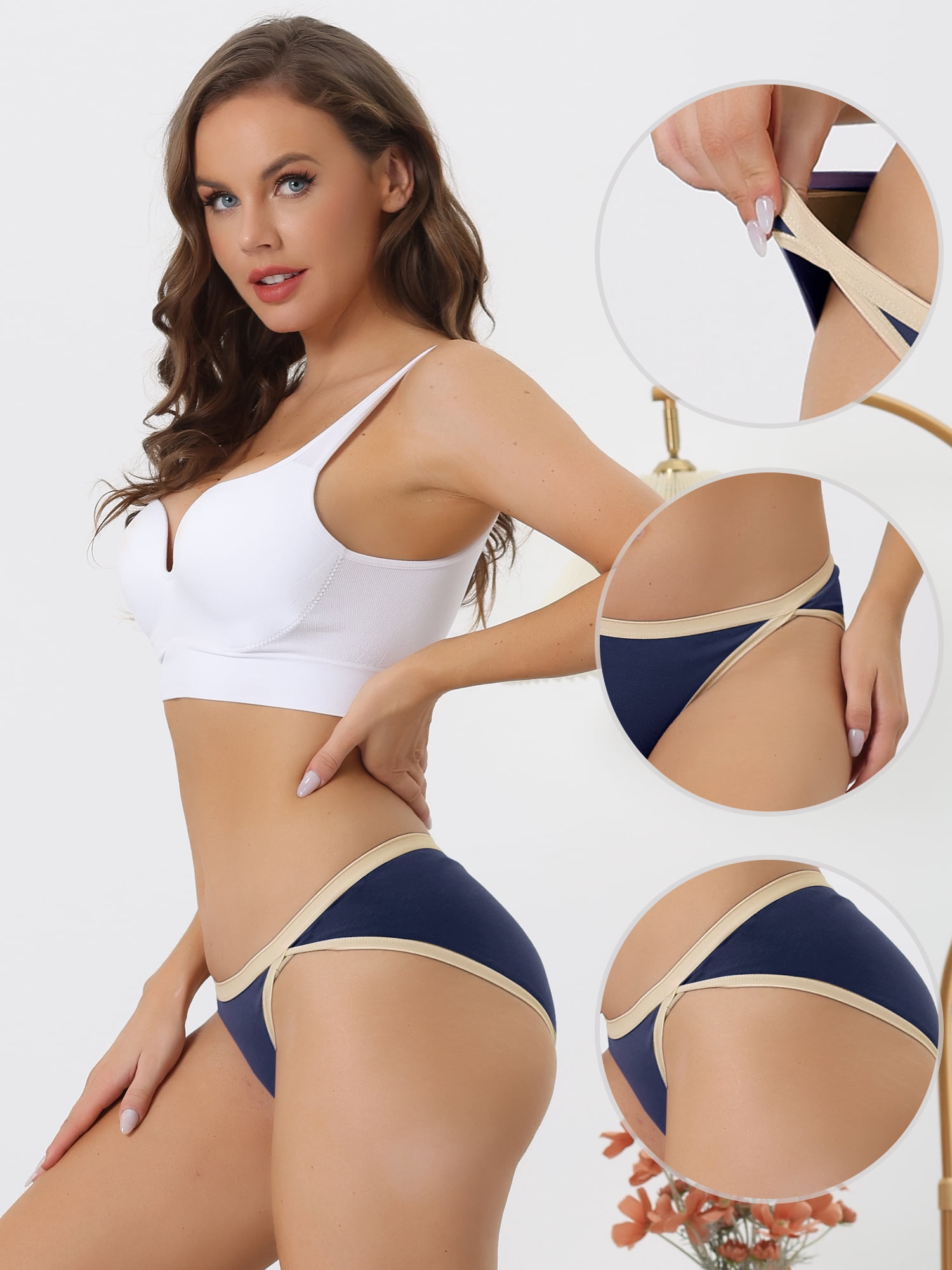 Unique Bargains Women's Cotton Underwear Low Waist Breathable Stretch Hipster Briefs L Dark Blue