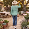 thumbnail image 6 of Retro Fringe Long Sleeve Tshirt for Women Fall Casual V Neck Raw Hem Soft Beach Shirts Army Green S, 6 of 7