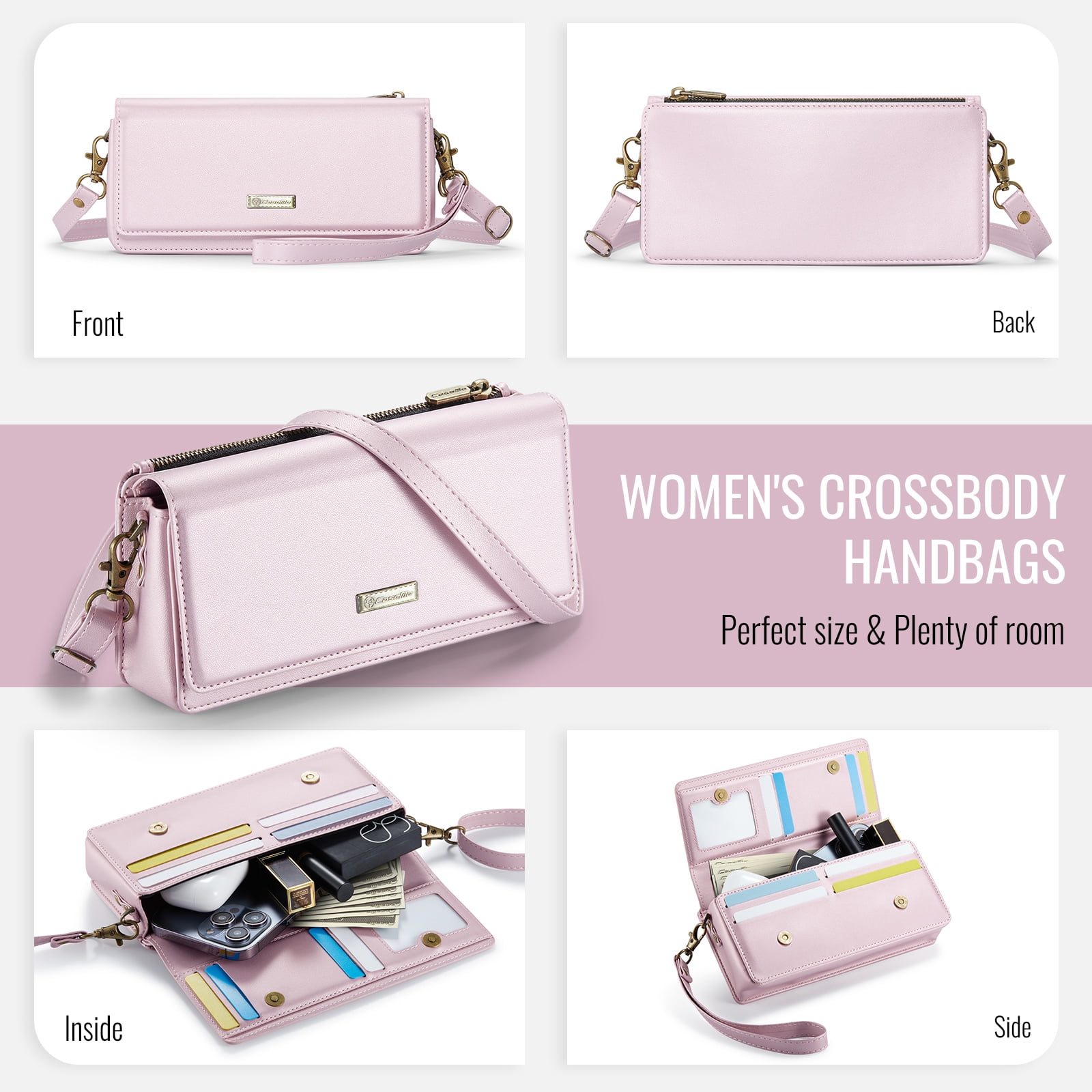 Fashion Small Crossbody Bag for Women,Cell Phone Purse Women's Shoulder Handbags Wallet Purse with RFID Blocking Credit Card Slots Zip Small Crossbody Bag Wrist strap/Shoulder strap - Pink