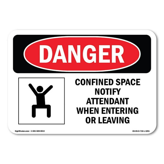 OSHA Danger Sign - Confined Space Notify Attendant | Plastic Sign | Protect Your Business, Construction Site, Warehouse & Shop Area |  Made in The USA