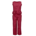 thumbnail image 4 of Women Summer 2 Piece Outfits Sleeveless Tank Crop Top Ruffle Hem Wide Leg Pants Linen Jumpsuits Lounge Matching Beach Sets, 4 of 6