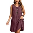 thumbnail image 1 of XiYing Robes pour Femmes, Robe Sans Manches à Col en V Longueur Genou pour Femmes Grande Taille, Couleur Unie, Design Estival Décontracté, Tissu Doux et Extensible, Coupe Confortable,, 1 of 9