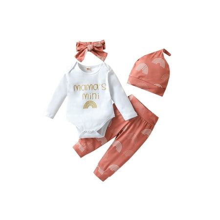 

Fiomva Baby Clothes Set Letter Print Long Sleeve Romper with Rainbow Print Trousers with Headband and Pointed Hat