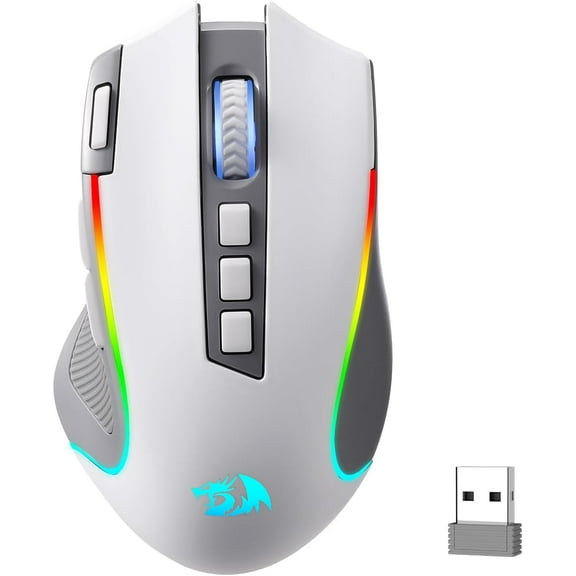 Redragon M612 PRO RGB Gaming Mouse, 8000 DPI BT Wired/Wireless Optical Gamer Mouse 9 Programmable Buttons & 7 Backlit Modes,Software Supports DIY Keybinds Rapid Fire Button,Gray