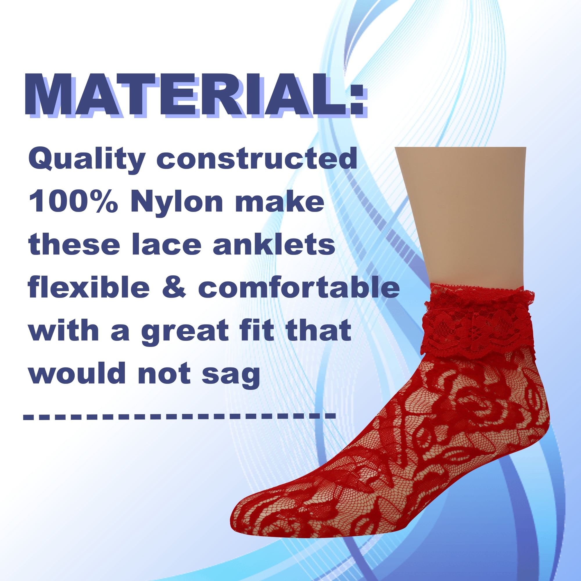 EMEM Apparel Women's Ladies Lace Anklet Ankle Quarter Socks Stockings with Ruffle Assorted 12-Pack 9-11
