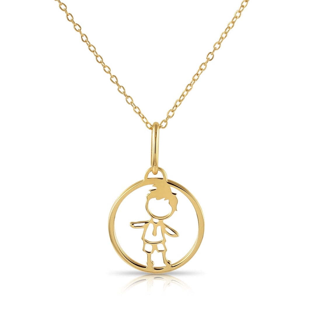 Tilo Jewelry 14K Yellow Gold Little Son Pendant Charm Necklace for Women & Unisex | 18 Inch Cable Chain