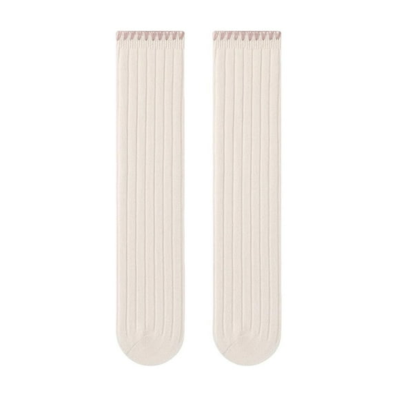 ZACPNCV Girls Knee-Highs Socks Solid Color Cotton Retro Cable Knit Comfort School Uniform Spring Fall Socks Beige Free Size
