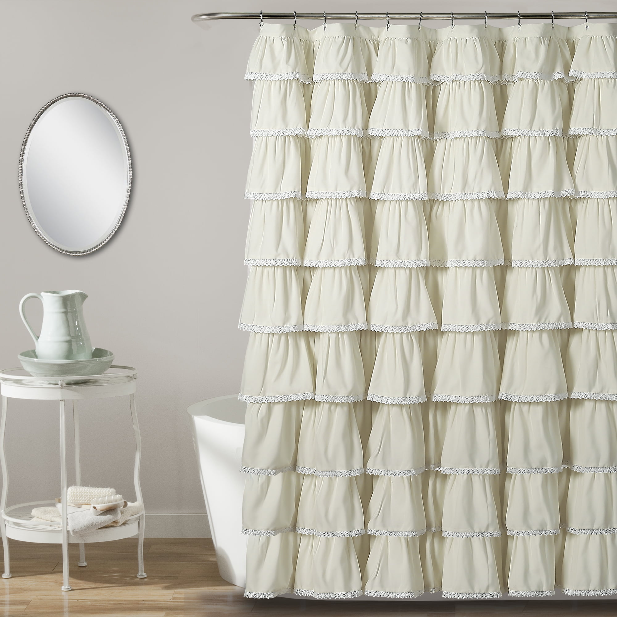 Lace Ruffle Shower Curtain Ivory 72X96