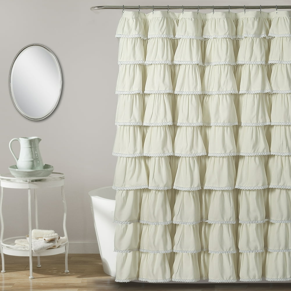Lace Ruffle Shower Curtain Ivory 72X96