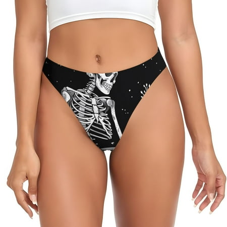 Qokaie Vintage Black white Plant skull Printed Women s Cotton Thong Underwear  Sexy Breathable Panties G-string-X-Large
