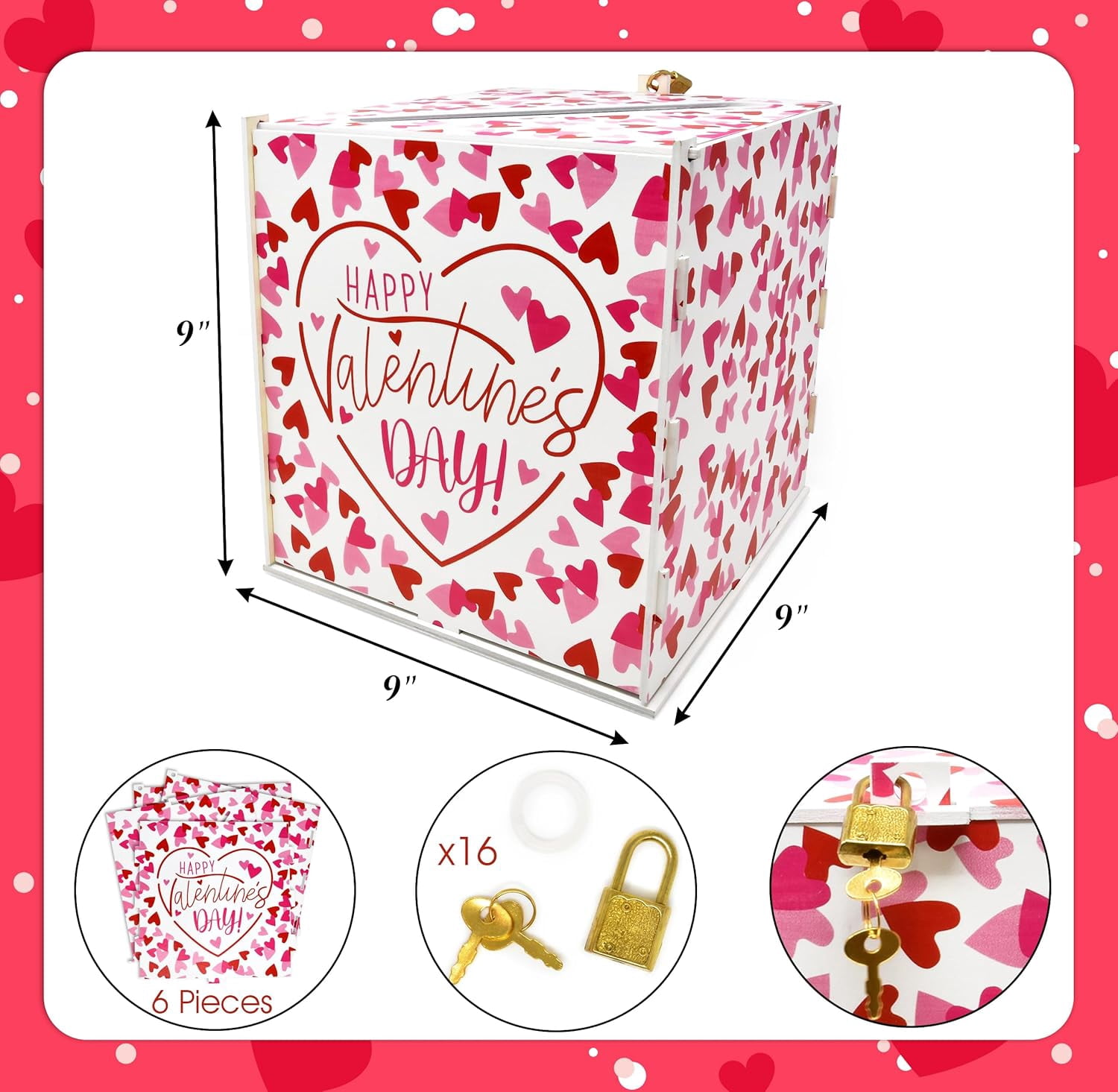 Gift Boutique Wood Valentine's Day Mailbox Card Box Valentine Decorations Kids Wooden Postbox for Valentines School Classroom Exchange Game Activities Party Decor