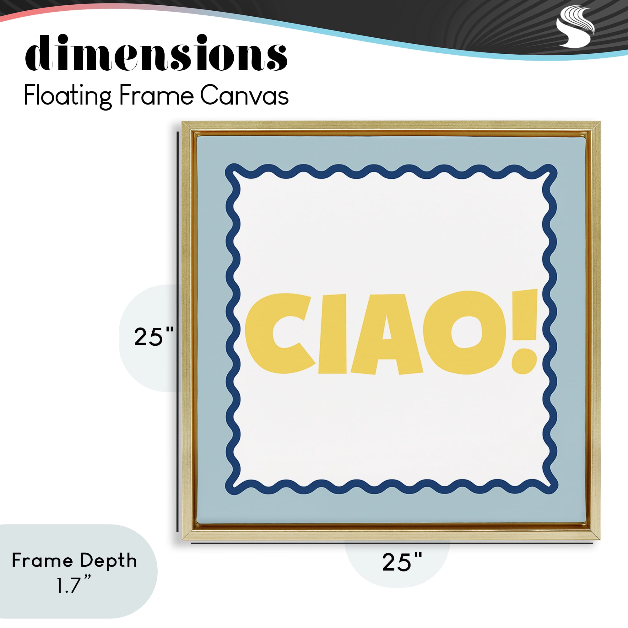 Stupell Industries CIAO! Bold Yellow Typography Gold Framed Floater Canvas Wall Art, design by SD Graphics Studio