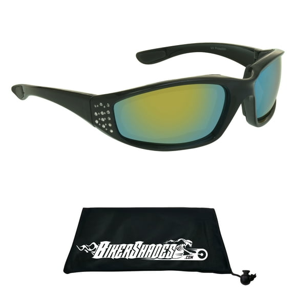 Bikershades Women Motorcycle Safety Rhinestone Sunglass Green Mirrored Lens