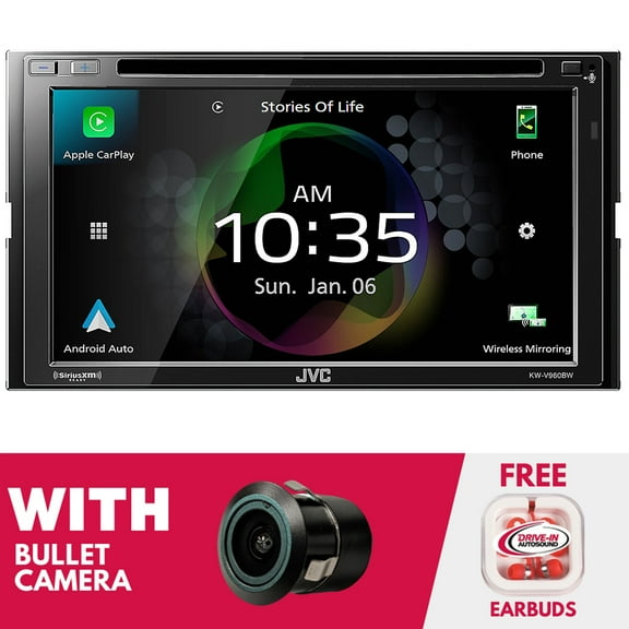 New JVC KW-V960BW 6.8" DVD Receiver & Apple CarPlay/Android Auto w/ Bullet Camera