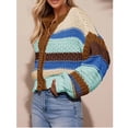 thumbnail image 3 of PUWEI Women's Striped Cardigan Sweaters Long Sleeve Trendy Chunky Knit Color Block Sweater Coat, 3 of 7
