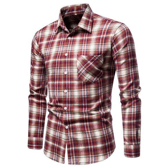 CEHVOM The New Men's Regular-fit Long-Sleeve Plaid Flannel Shirt Fashion Casual