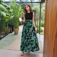 thumbnail image 3 of HAJWOH Church Dresses for Women XL Vestidos Elegantes Flowy Sleeveless Summer Dresses Casual Church Print Dresses Patchwork Ruffle Hem Formal Dresses with Belt Green XL, 3 of 5