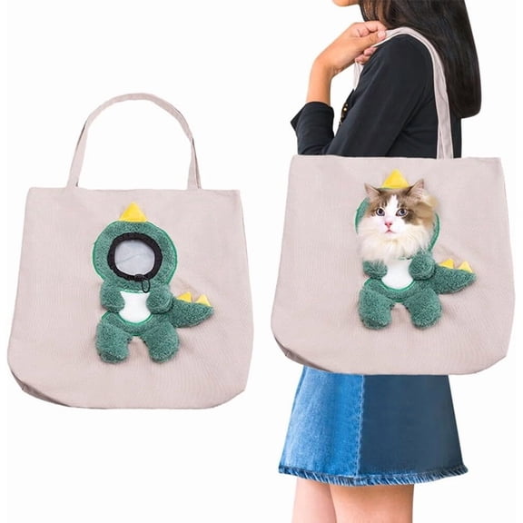 Canvas Cat Carrier Tote Bag, 17.7 in Head-Out Pet Shoulder Bag for Small Dogs and Cats, Dinosaur