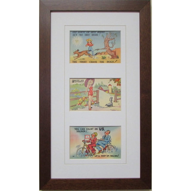 Post Card Frame for Three (3) 3.5" X 5.5" Post Cards Walnut Frame with White (White Trim) Matting