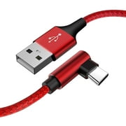 3 Pack Type C USB Cable for Galaxy S21, 90 Degree Fast Charging Cable (Red 10FT)