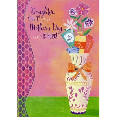 Designer Greetings Vase with Baby Supplies: Daughter 1st Mother's Day Card