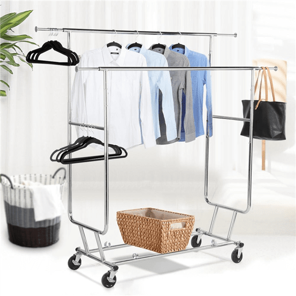 Yaheetech Adjustable Double Rail Commercial Grade Garment Rack Clothing Rack Silver