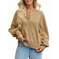 thumbnail image 1 of Chandail à Boutons Col Rond pour Femmes Automne Manches Longues Henley Chemises Tendance Chandail Ample Khaki m, 1 of 8