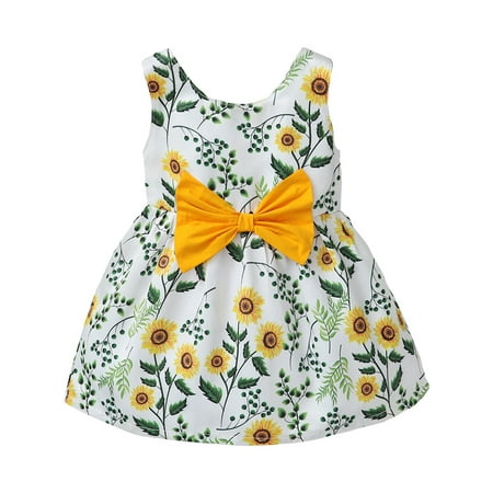

Infant Baby Girls Dress Summer Lovely Dress Suspender Sunflower Prints Dress Sleeveless Ruffled Floral Layer Princess Dress Green 6-9 Months