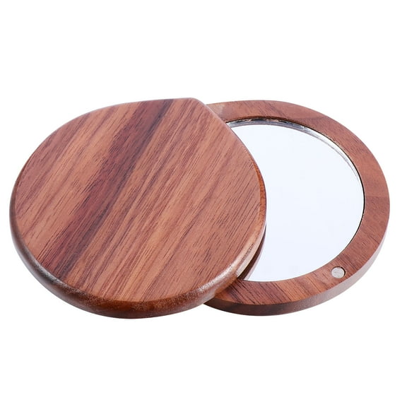 Mirror Mini Compact Portable Makeup Vanity Vintage Travel Round Pocket Cosmetic Folding Mirrors Handheld Walnut Purse