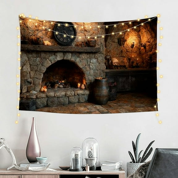 FCXZI Spooky Witch Cottage Backdrop Halloween Magic Room Witch Kitchen Fireplace Magical Potion Books Candle Skulls Sorcerer Photography Background Witch Party Decorations Photo Props 60*40in
