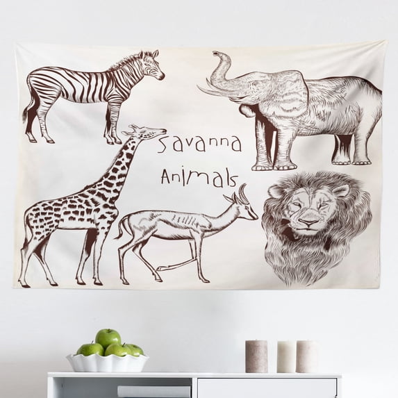Safari Tapestry, Safari Collages with Native Wild Savannah Animals Exotic Lands Lonely Planet, Fabric Wall Hanging Decor for Bedroom Living Room Dorm, 2 Sizes, Multicolor, by Ambesonne