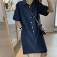thumbnail image 3 of M-4XL 2022 Nouvelle Robe d'Été en Coton et Lin pour Femmes Simple Tempérament Banlieusard Décontracté Robe-Chemise à Col en V Droite, 3 of 7