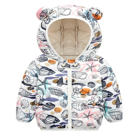 

RPVATI Toddler Baby Child Children Kids Zip Up Hooded Padded Coat Long Sleeve Thicken Jacket Cartoon Printed Warm Winter Outerwear 1Y-4Y