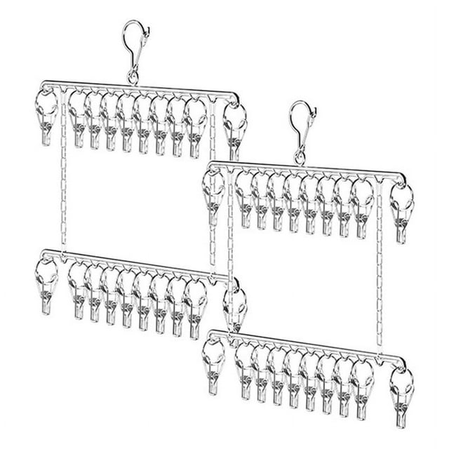 2 Pcs Bilayer Metal Sock Hanger,Stainless Steel Drying Rack Laundry,for Drying Shoes,Socks,Bras,Towel, Underwear,Hat